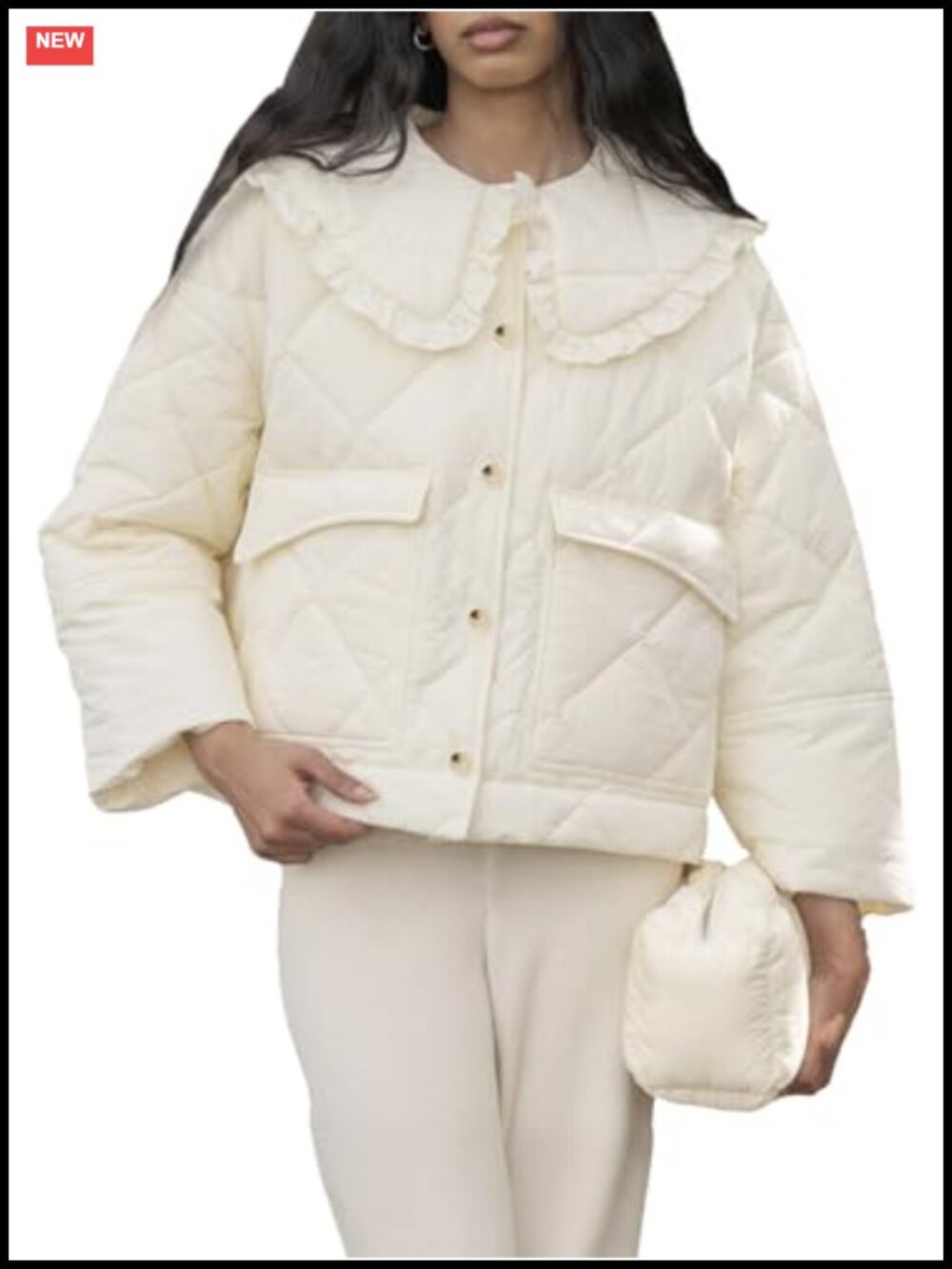 Quilted Cropped Puffer Jacket Frilly Peter Pan Collar Peter Pan Collar